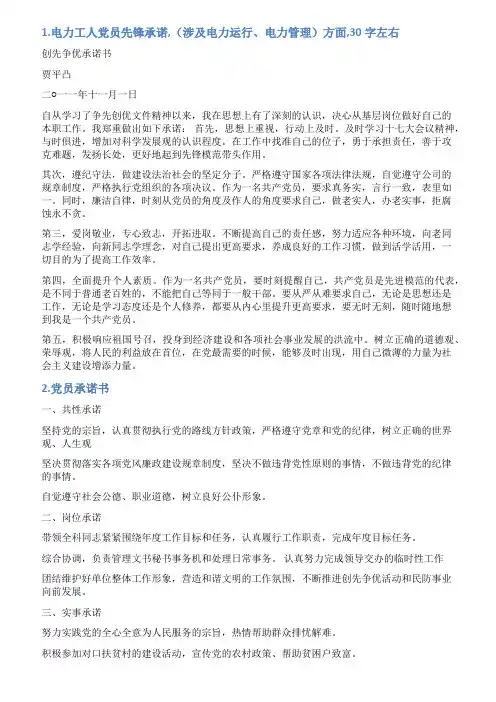 电力运行工党员承诺书