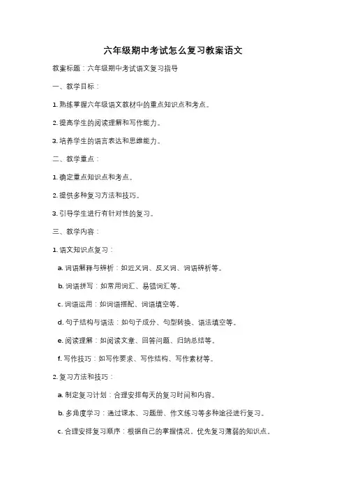 六年级期中考试怎么复习教案语文