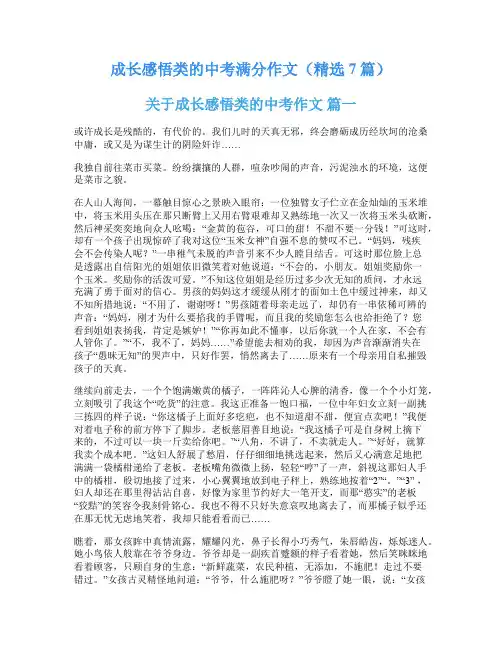 成长感悟类的中考满分作文(精选7篇)