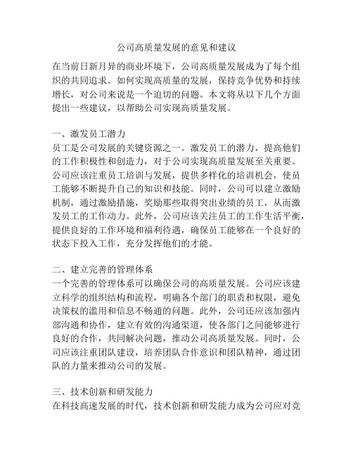 公司高质量发展的意见和建议