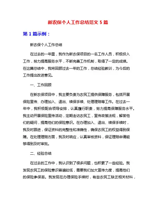新农保个人工作总结范文5篇