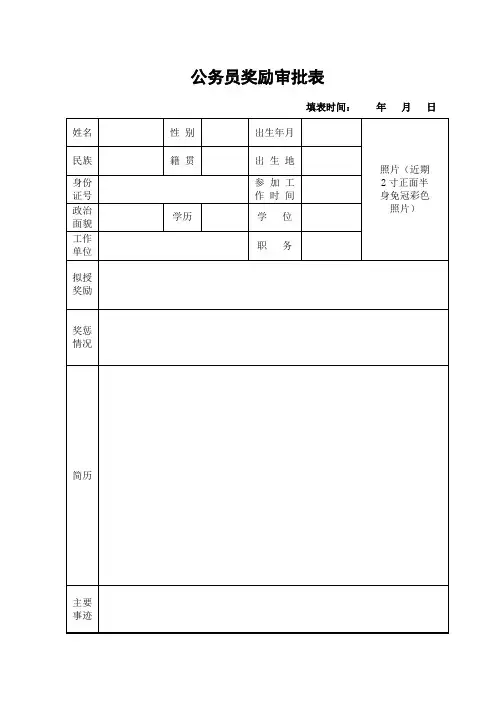 公务员奖励审批表(表样)
