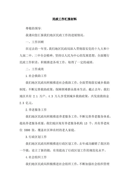 民政工作汇报材料
