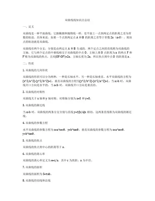 双曲线线知识点总结