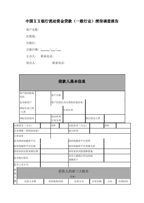 银行流动资金贷款(一般行业)授信调查报告_(模版)