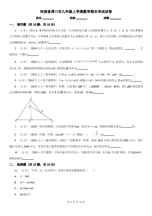 河南省周口市九年级上学期数学期末考试试卷