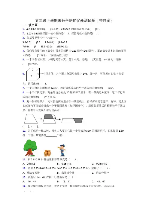 五年级上册期末数学培优试卷测试卷(带答案)