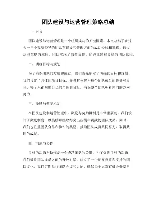 团队建设与运营管理策略总结