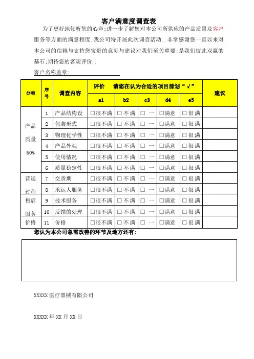 医疗器械满意度调查表