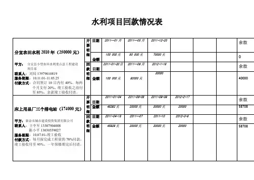 水利项目回款情况表