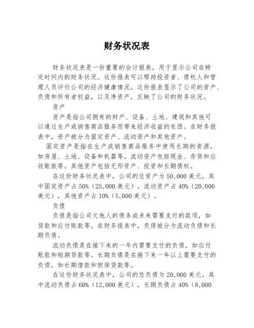财务状况表
