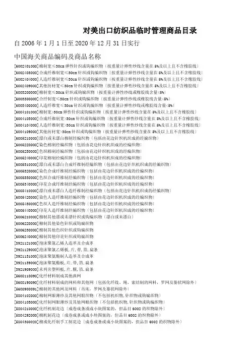 对美出口纺织品临时管理商品目录