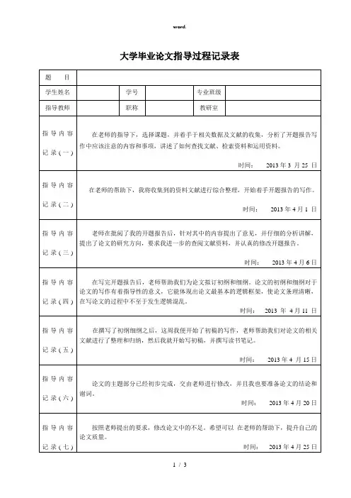 毕业论文指导记录(精选、)