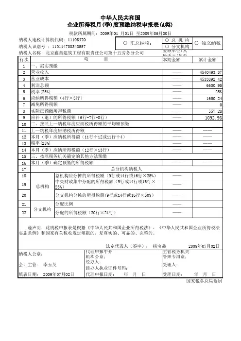 地税查帐所得税表