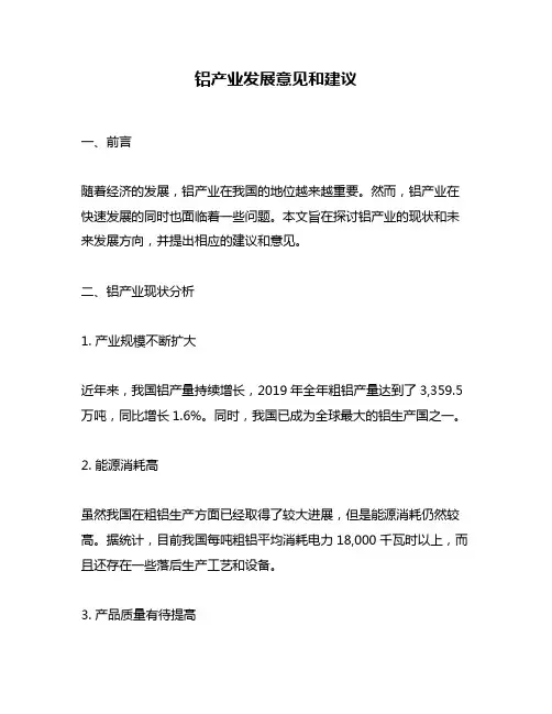 铝产业发展意见和建议