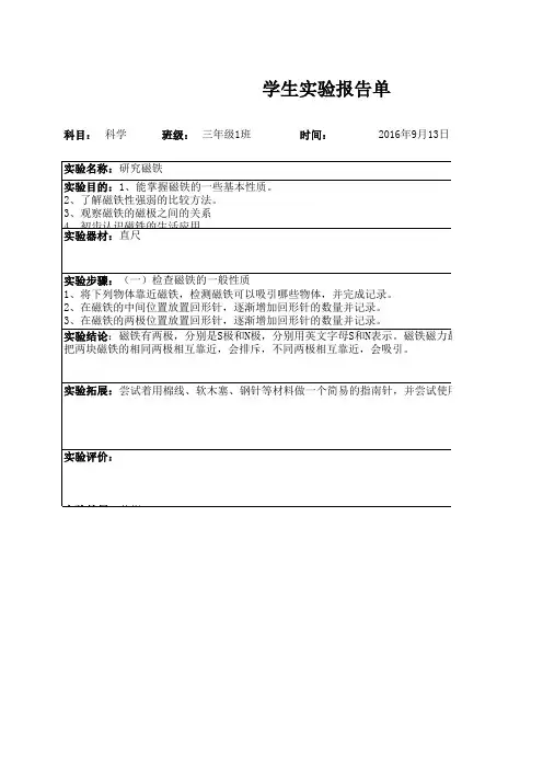 观察磁铁 实验报告单