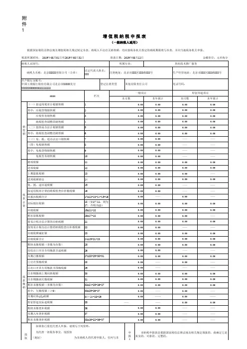 2019年《增值税纳税申报表(一般纳税人适用)》及其附列资料(零申报)