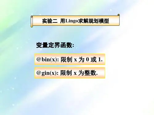 用Lingo求解整数(0-1)规划模型