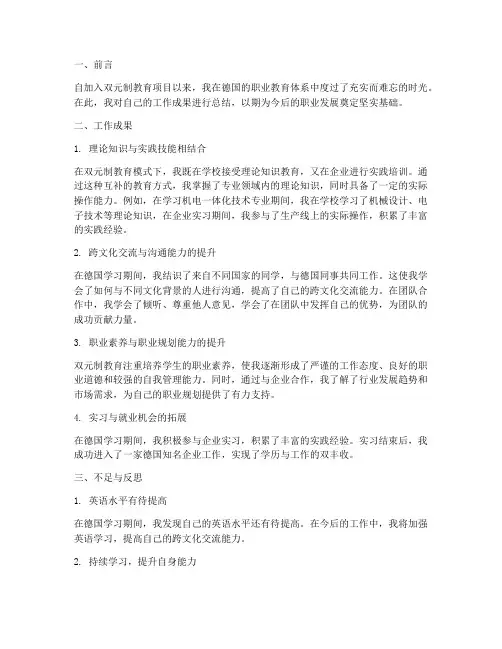 双元制教育个人工作总结