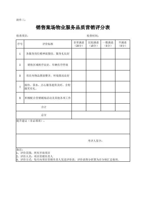 销售案场物业服务品质营销评分表
