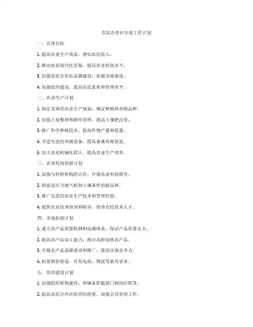 农民合作社年度工作计划