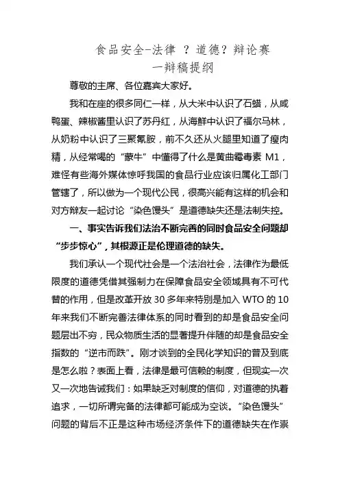 辩论稿提纲(食品 安全 道德 法律)