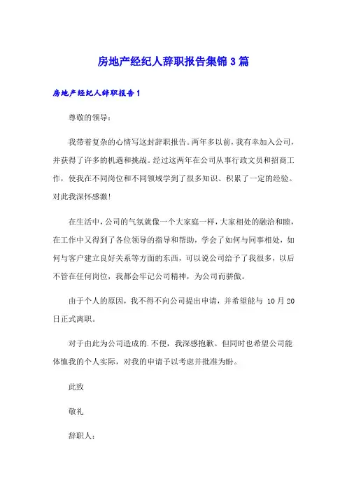 房地产经纪人辞职报告集锦3篇
