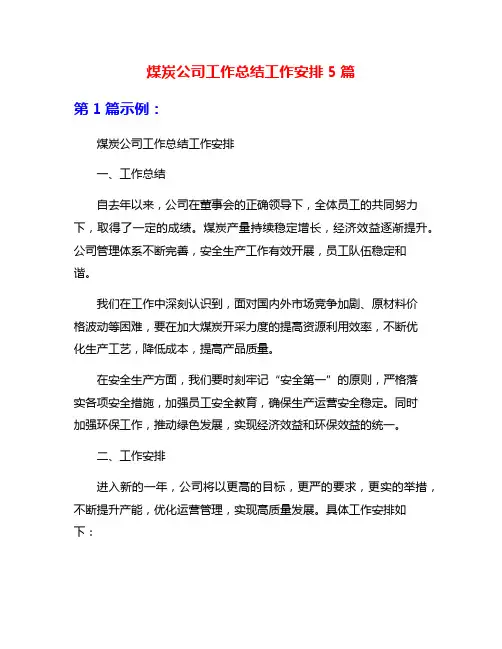 煤炭公司工作总结工作安排5篇