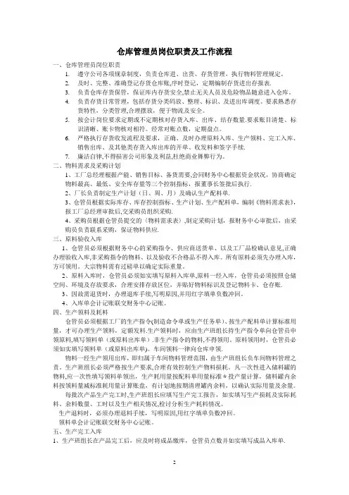 仓库管理员岗位职责及工作流程