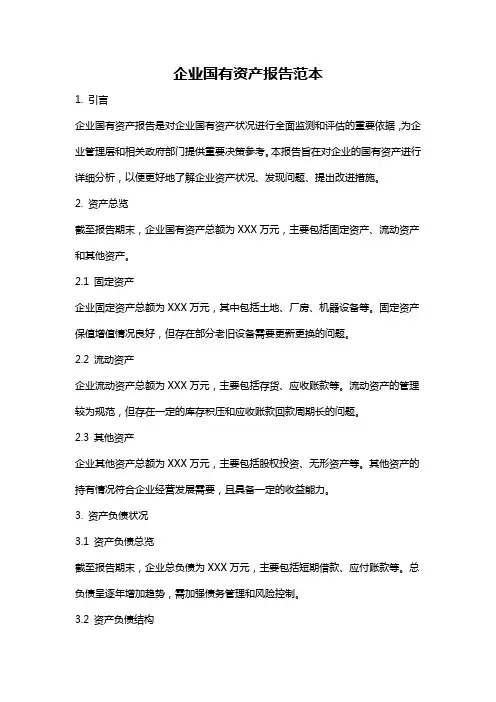 企业国有资产报告范本