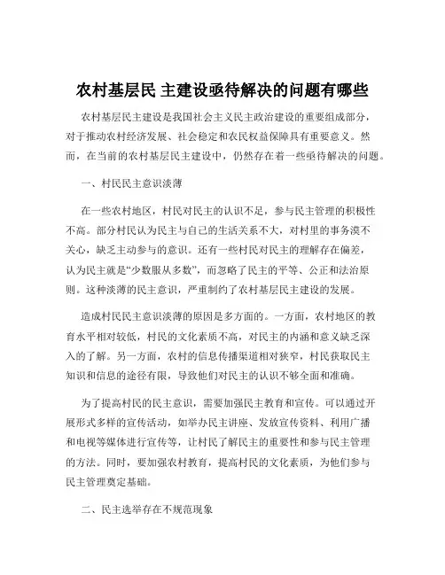 农村基层民 主建设亟待解决的问题有哪些