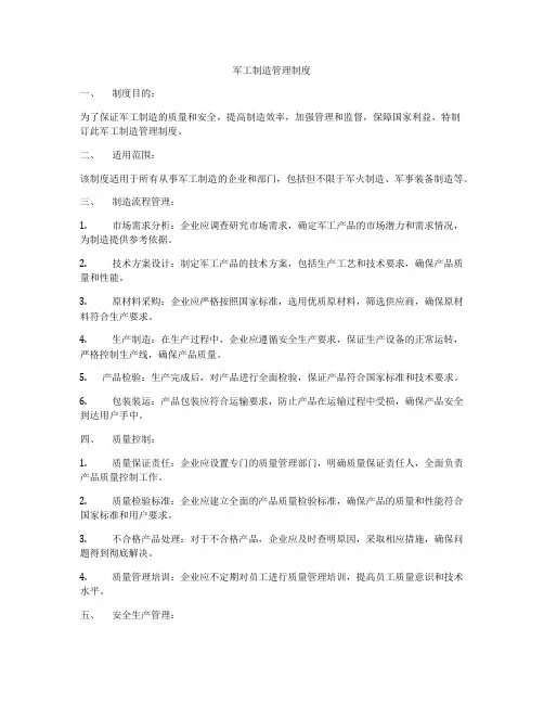 军工制造管理制度