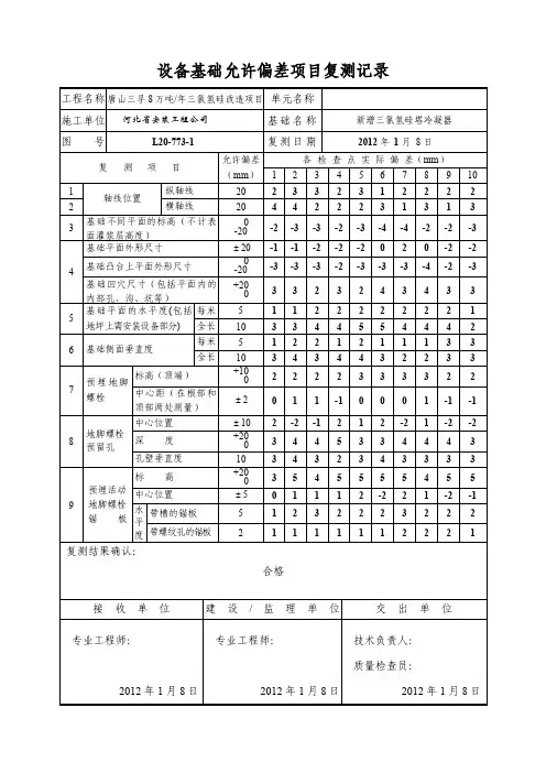 设备基础允许偏差项目复测记录