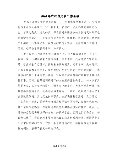 2024年农村信用社工作总结(3篇)