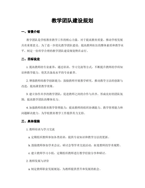教学团队建设规划