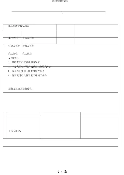 施工场地移交表格