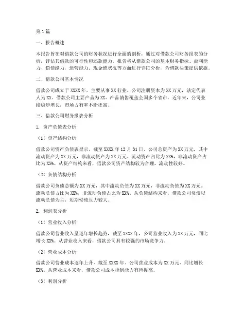 借款财务分析报告(3篇)