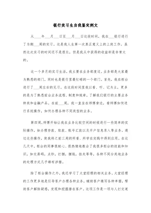 银行实习生自我鉴定例文(五篇)