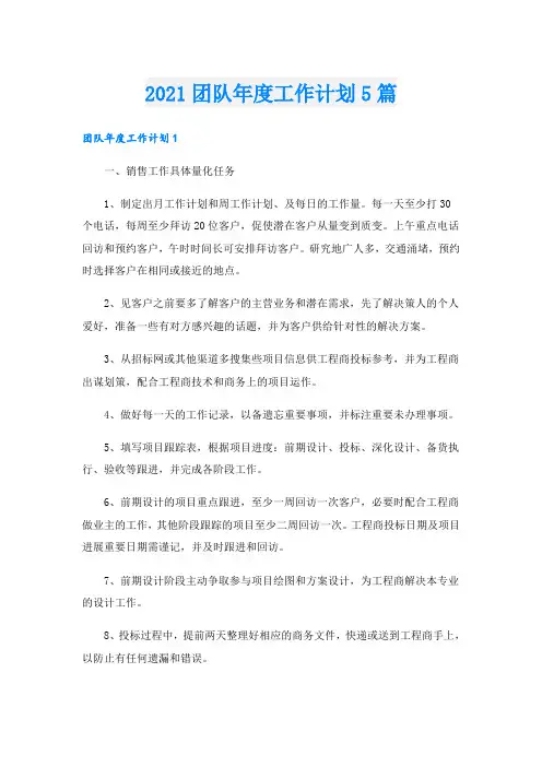 团队年度工作计划5篇