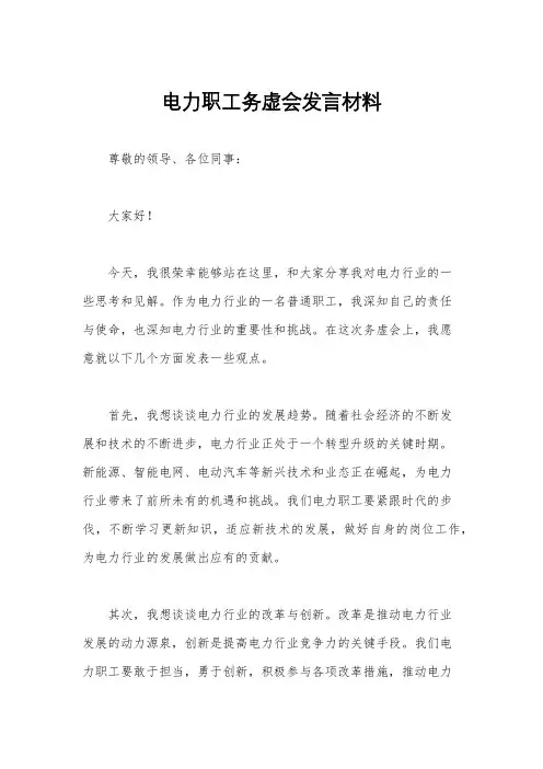 电力职工务虚会发言材料