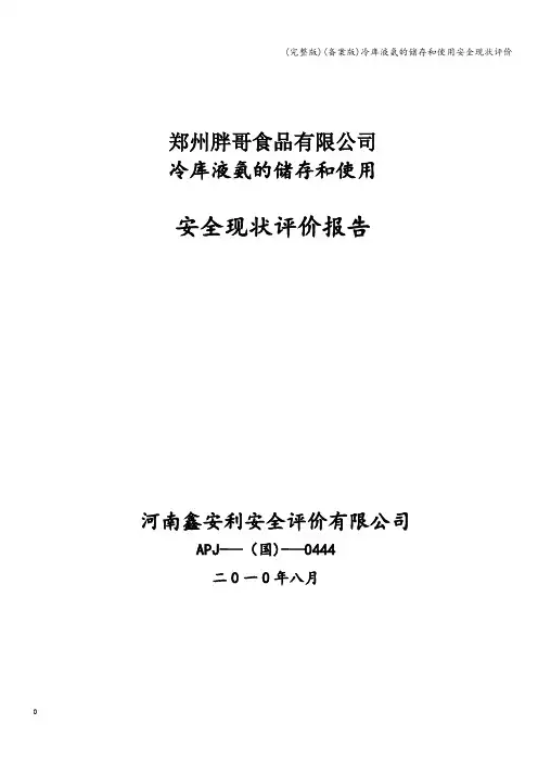 (完整版)(备案版)冷库液氨的储存和使用安全现状评价