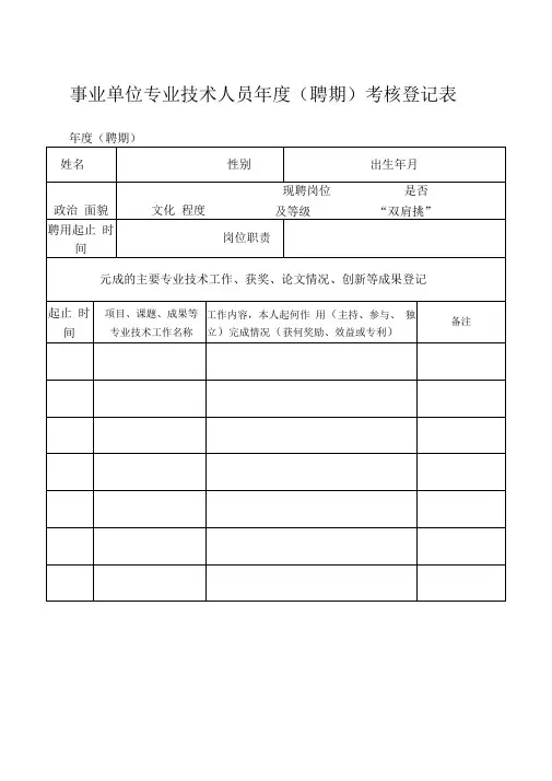 事业单位专业技术人员年度考核登记表