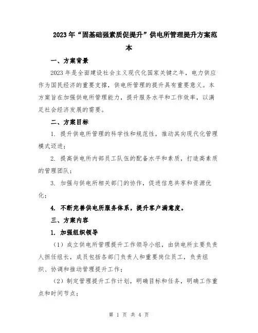 2023年“固基础强素质促提升”供电所管理提升方案范本