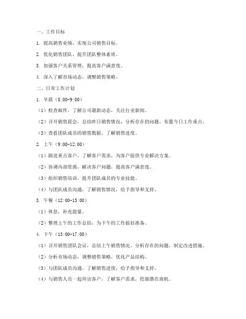 销售管理人员日常工作计划