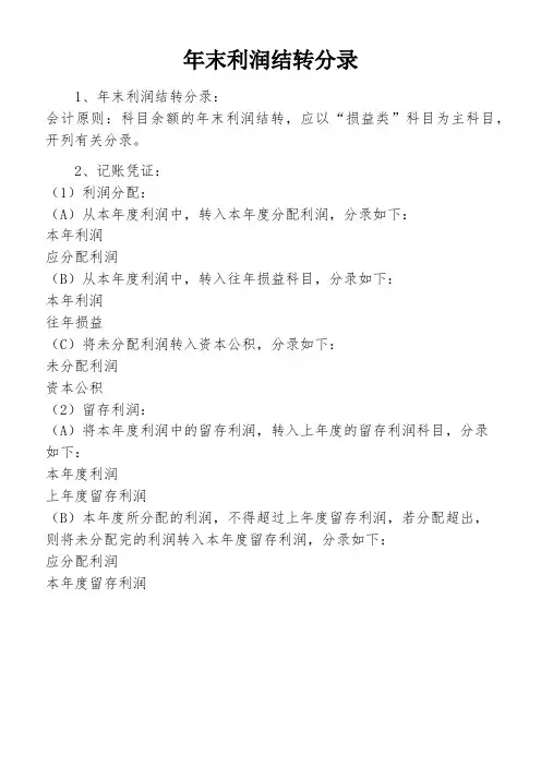 年末利润结转分录