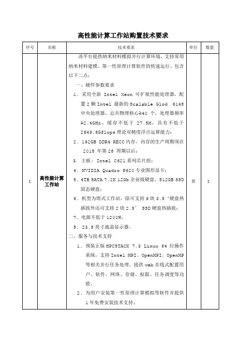 高性能计算工作站购置技术要求