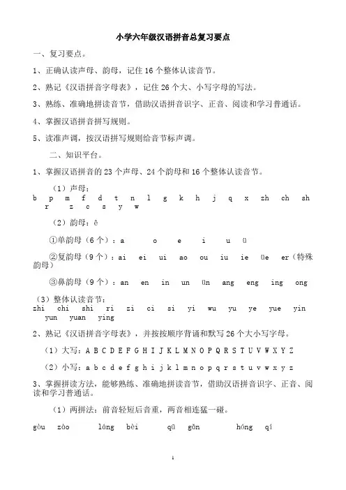 小学六年级汉语拼音总复习要点
