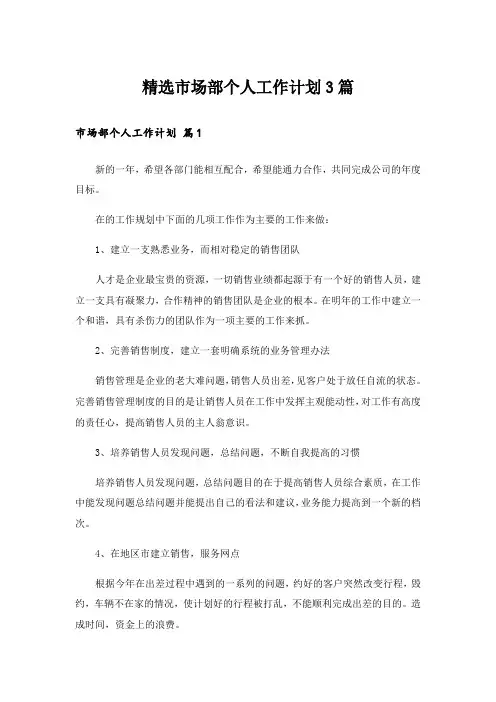 精选市场部个人工作计划3篇
