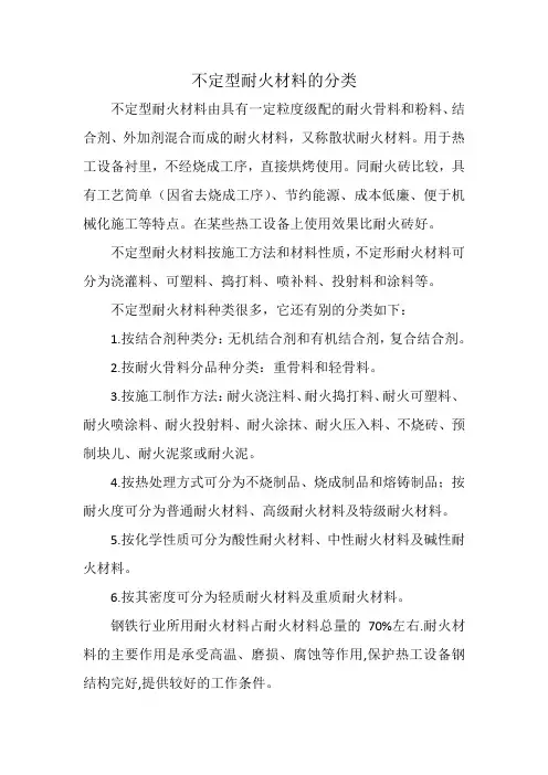 不定型耐火材料的分类
