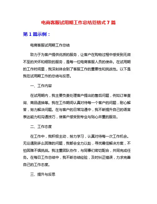 电商客服试用期工作总结范格式7篇